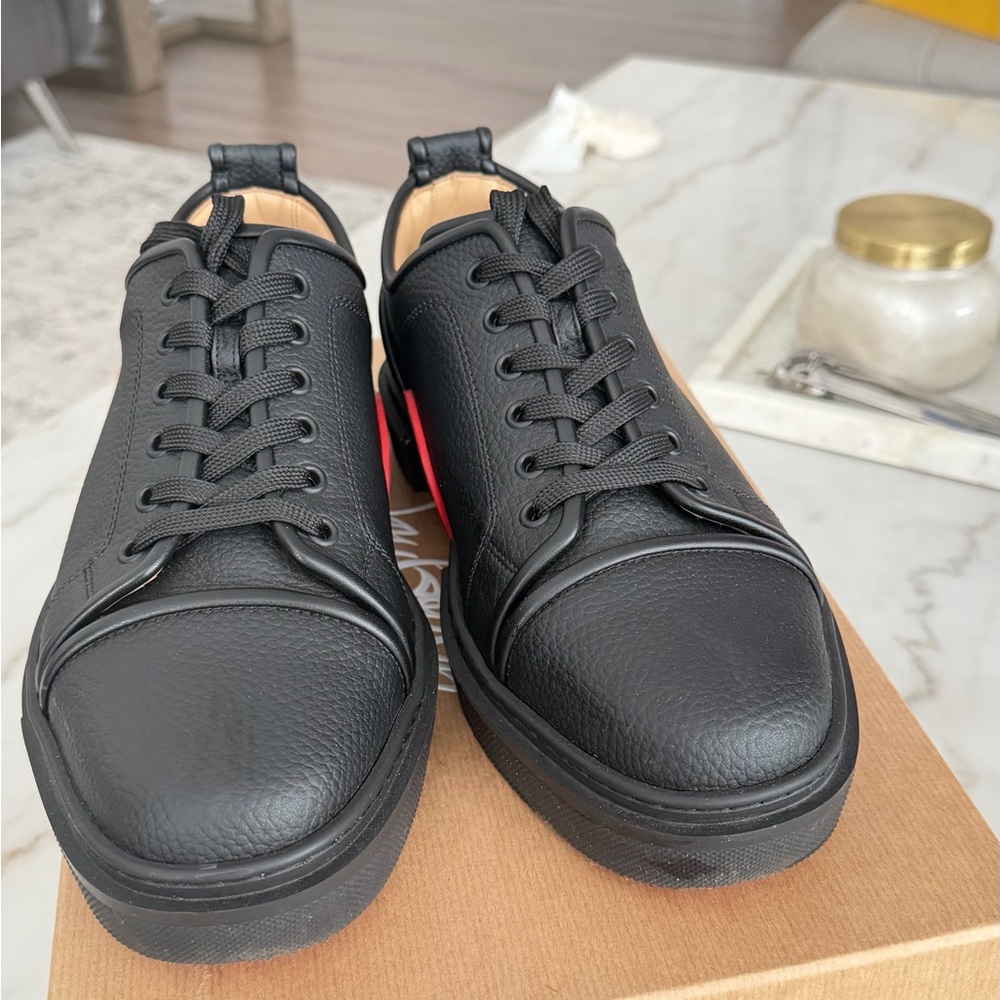 Christian Louboutin Black Leather Low-Top Sneakers with Red Accent